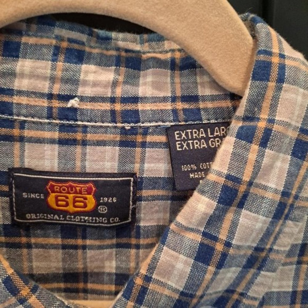 SET of 2 Route 66 Dress Shirts. One Red and the other Blue Plaid Size XL - Picture 4 of 7